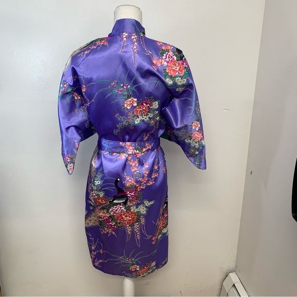 Vintage Jugemm Kimono Robe Woman 40"  Made Japan‎ Purple Peacock Satin Oriental - Picture 7 of 11